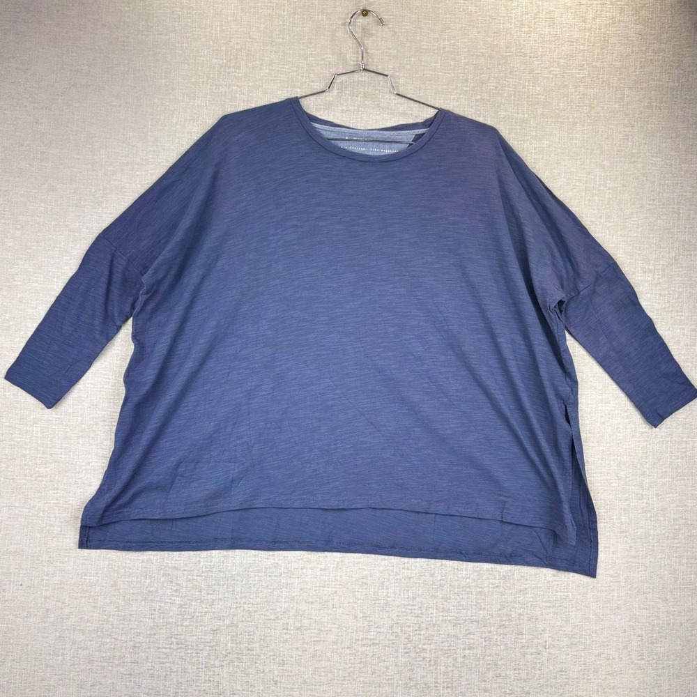 Mer Sea Oversized Slub Knit Top Blue 3/4 Sleeve One Size OS High Low Hem